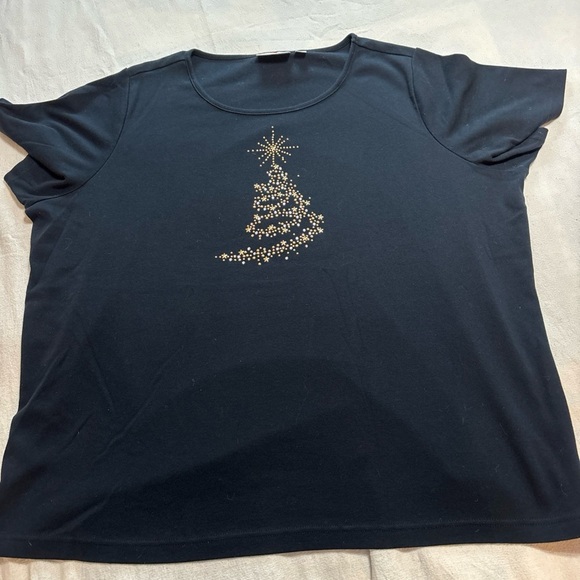 Quacker Factory Black Short Sleeve‎ T-shirt Gold Beaded Christmas Tree Sz3XL - Picture 1 of 6
